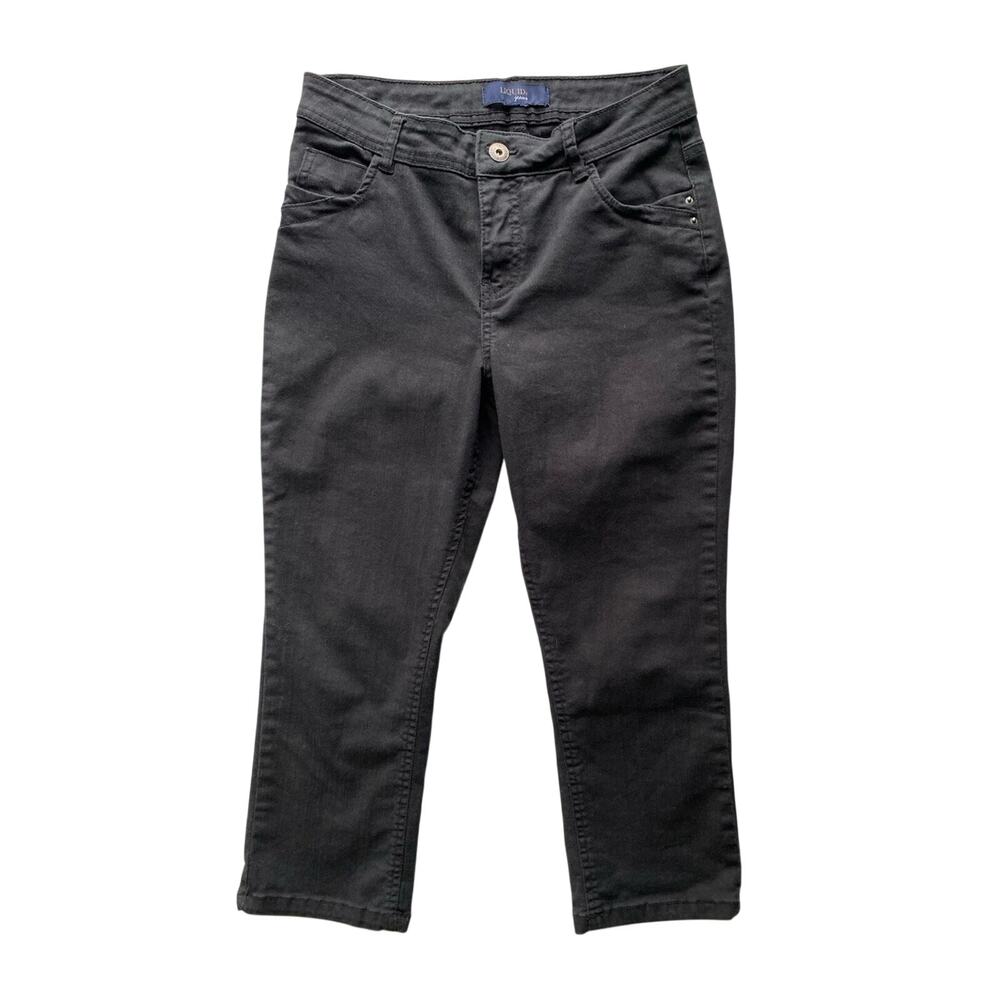 Liquid X Jeans Womens Size 7/8 Black Denim Casual Straight Capri Pants Stretchy
